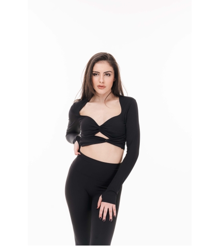 Топ за йога и пилатес Black Twist Long Sleeve Top