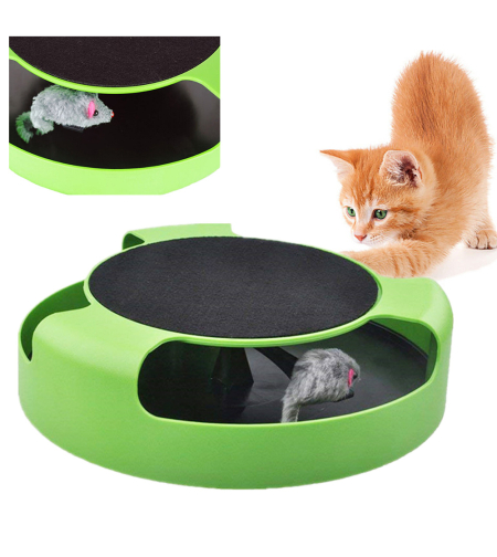 Котешка играчка в кръг с мишка, драскалка