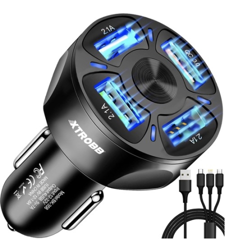 4x USB зарядно за кола + кабел Xtrobb 19907