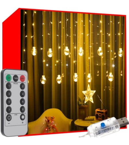 Светеща завеса 108LED USB топло бяло KŚ19736