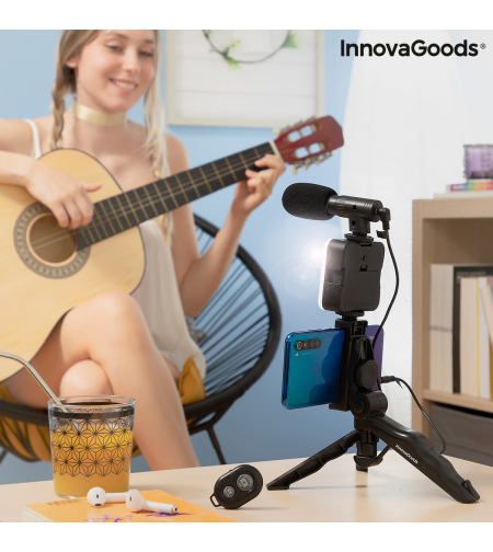 Комплект Vlogging със Светлина, Микрофон и Дистанционно Управление Plodni InnovaGoods 6 Части