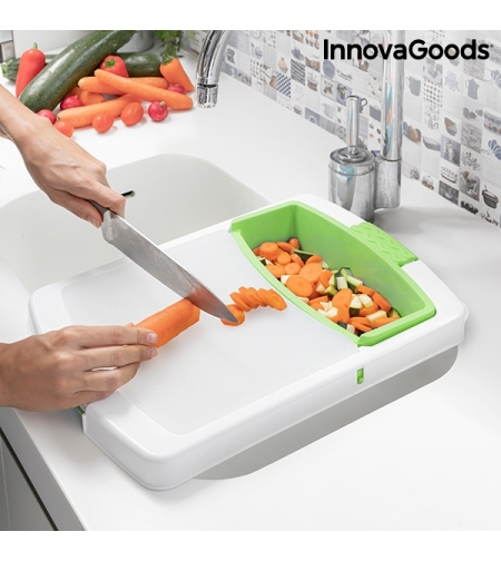 Разтегателна Дъска за Рязане с Тава, Контейнер и Сушилник 3 в 1 PractiCut InnovaGoods