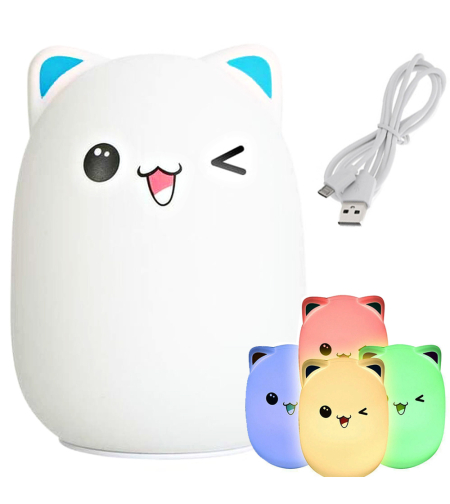 Детска нощна лампа led cat kitty rgb touch
