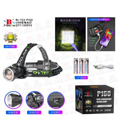 Bailong led челник xhp160 powerbank zoom
