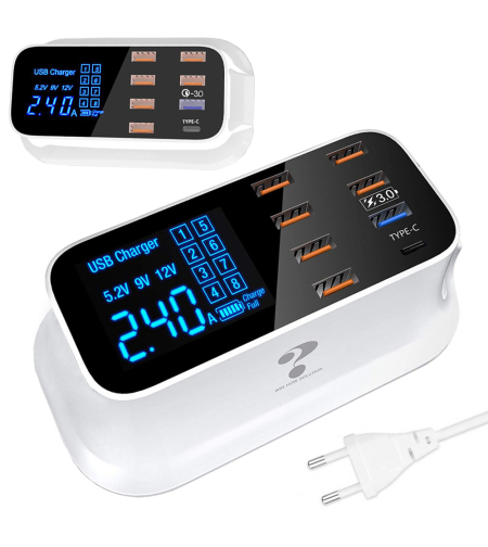 8 x usb qc 3.0 type c бързо зарядно за телефон
