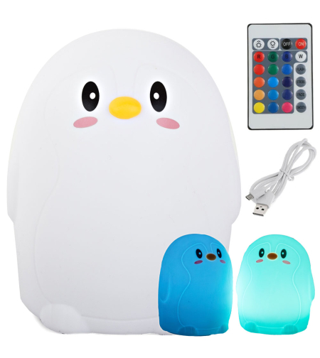 Детска нощна лампа led пингвин rgb pilot usb