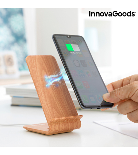 Безжично Зарядно Устройство с Дървесен Ефект с Поставка Qistan InnovaGoods