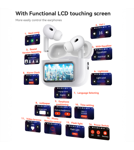 Yesido Bluetooth слушалки TWS29 ANC+ENC с LCD дисплей бели
