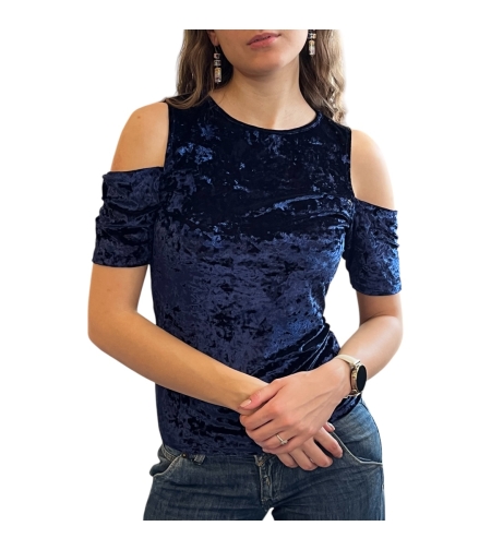 Дамска блуза кадифе с къс ръкав COOLCAT Women Navy