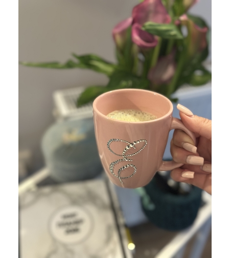 Персонална чаша за кафе с кристали  - baby pink