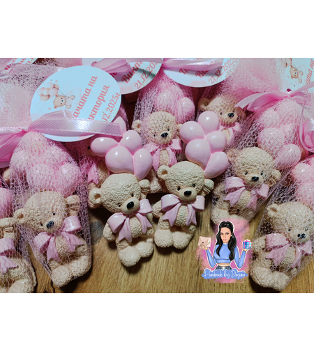 Подаръци за гости - мече с балони (розови)