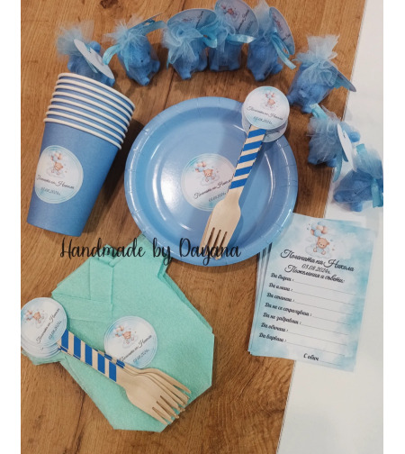 Вилица с декорация '' Мече на облак с балони''