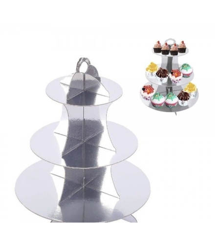 Стойка за мъфини - БЕЗ ДЕКОРАЦИЯ - сребриста