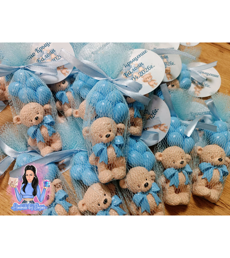 Подаръци за гости - мече с балони (сини)