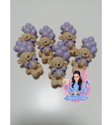 Подаръци за гости - мече с балони (лилави)