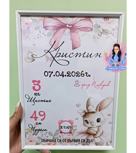 Бебешка визитка в рамка ''Зайче