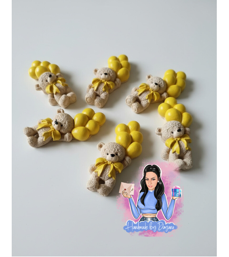 Подаръци за гости - мече с балони (жълти)