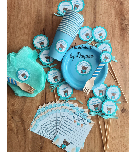 Чиния с декорация ''Мече със синьо сърце ''