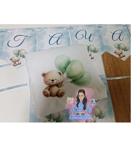 Кърпа (месал) за бебешка погача - '' Мече - синьо и зелено''