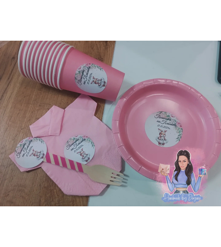 Чаши с персонализирана декорация -'' Зайче с бяла рокля ''