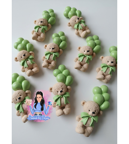 Подаръци за гости - мече с балони (зелени)