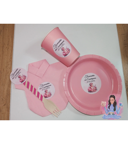 Чаши с персонализирана декорация - Бебе с розова панделка