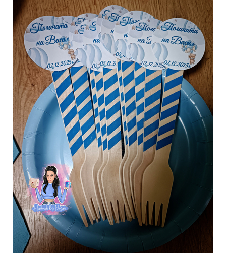 Вилица с декорация - Мече с балони в синьо 2