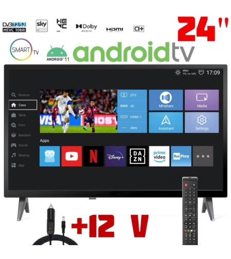 Телевизор на 12 волта Android, Смарт Tele System SMART24 LX2, 24 инча, Wi-Fi