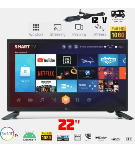 Телевизор на 12 волта Андроид, СмартTele System SMART22 LX SLIM, 22 инча, Wi-Fi
