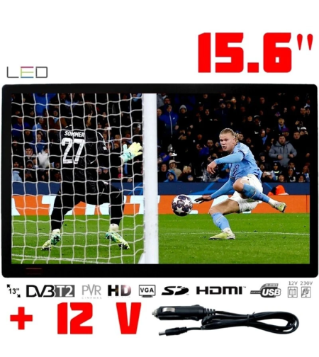 ТЕЛЕВИЗОР НА 12 ВОЛТА ПОРТАТИВЕН ТЕЛЕВИЗОР NORTHERN CROSS NC-16T, 15.6 ИНЧА, ВГРАДЕНА БАТЕРИЯ, DVB-T2, USB, SD КАРТА