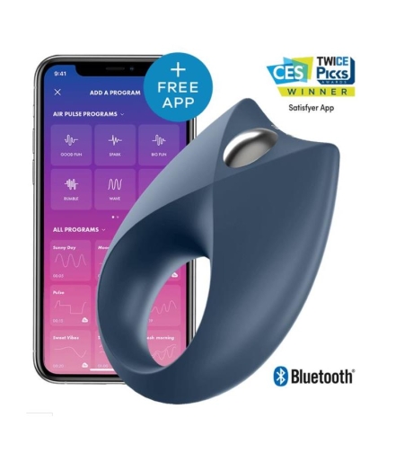 Вибриращ пръстен SATISFYER Royal One с приложение, син