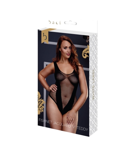 Боди - Fishnet Jacquard V Teddy Кралски Размер Baci Lingerie BW3134-BLKQS Черен XL Queen