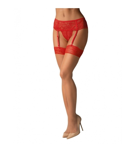 Чорапи с Колан за Жартиери Obsessive 838-STO-3 Червен S/M