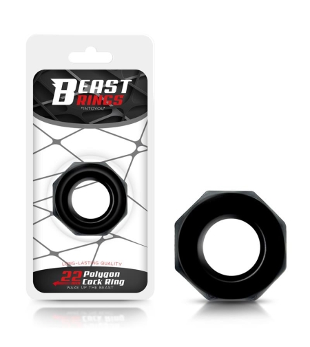 BEAST RINGS Черен пръстен за пенис Супер гъвкав Полигонален 2.2 см
