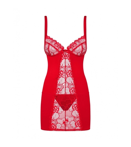 Комплект нощница и прашки Obsessive Heartina Червен XXL/XXXL