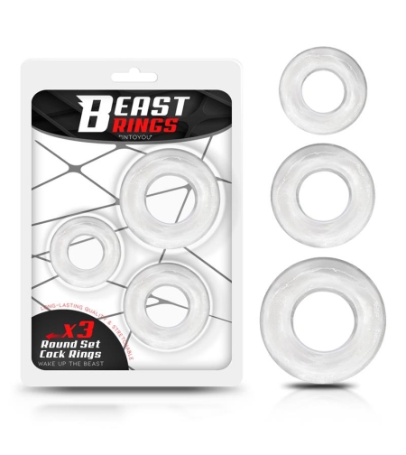 Комплект от 3 пръстена за пенис BEAST RINGS, гъвкави, прозрачни
