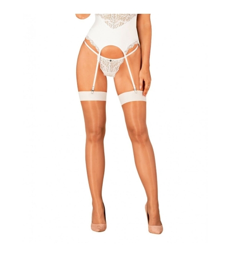 Чорапи с Колан за Жартиери Obsessive S814 Бял S/M