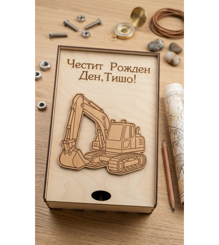 Дървена кутия за уиски с две чаши