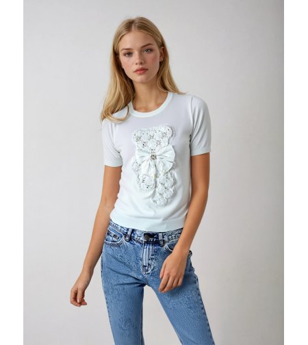 Embroidered Teddy Bear T-Shirt with Luxurious Details
