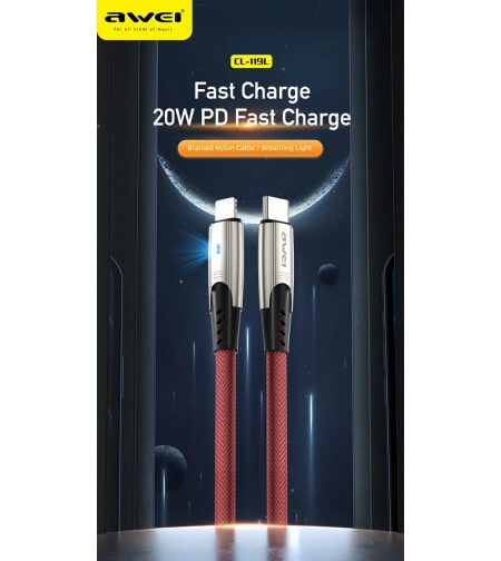 Кабел за зареждане и данни – Тип-С към Lightning - CL -119L - 20W - AWEI - 887943