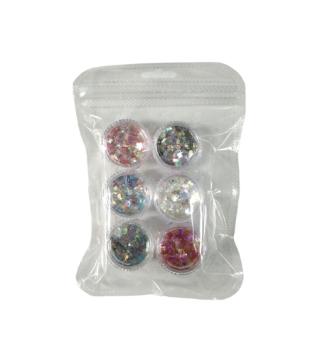 Комплект от  6 броя цветни гел лакове -Glitter- ND129 - 910556