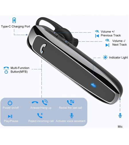 Хендсфри слушалка - Bluetooth - F8 - 060033 - Черна