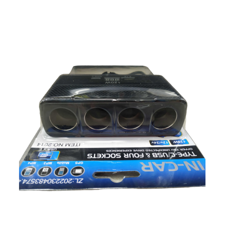Букса за зареждане на автомобилна запалка с 4 изхода - USB+Type-C - CD080462 - 804629