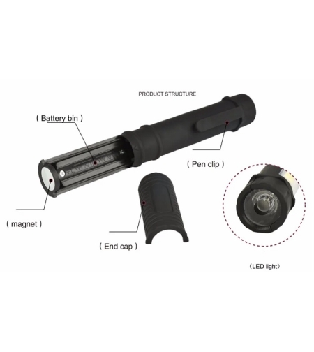 Мини LED акумулаторно фенерче - Прът - 909A - 219095 - Черен