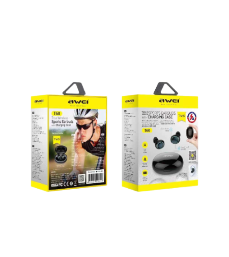 Безжични слушалки с калъф за зареждане - Bluetooth- T60 - AWEI - 888841