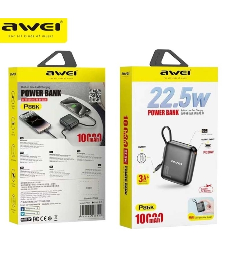 Външна батерия - P86K - 10.000mah - AWEI - 008822 - Синя