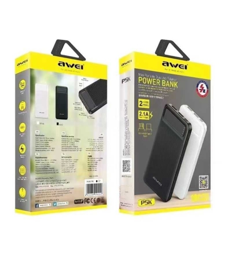 Външна батерия - 10.000mah - P5K - AWEI - 001489 - Бяла