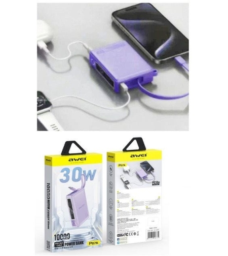 Външна батерия - P87K - 10.000mah - 30W - AWEI - 008624 - Черна