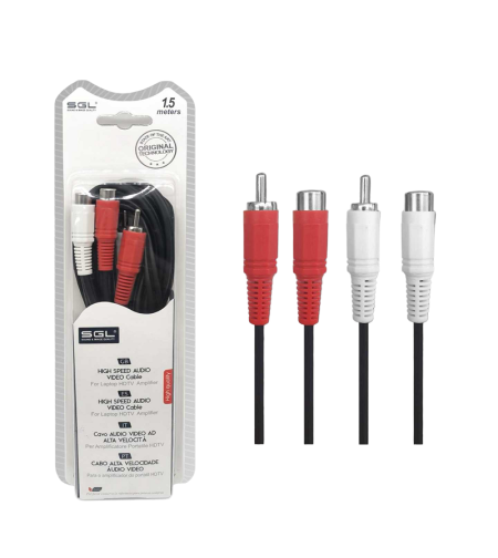 RCA сигнален кабел - 1546 - 2x мъжки - 2x женски - 1.5м - 096223