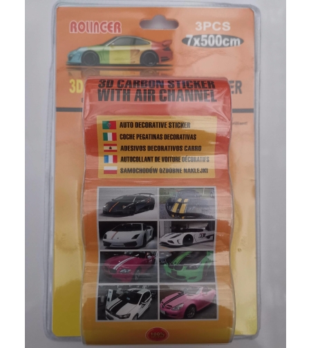 Карбонови стикери за кола - 7х500см - 239416 - Черни